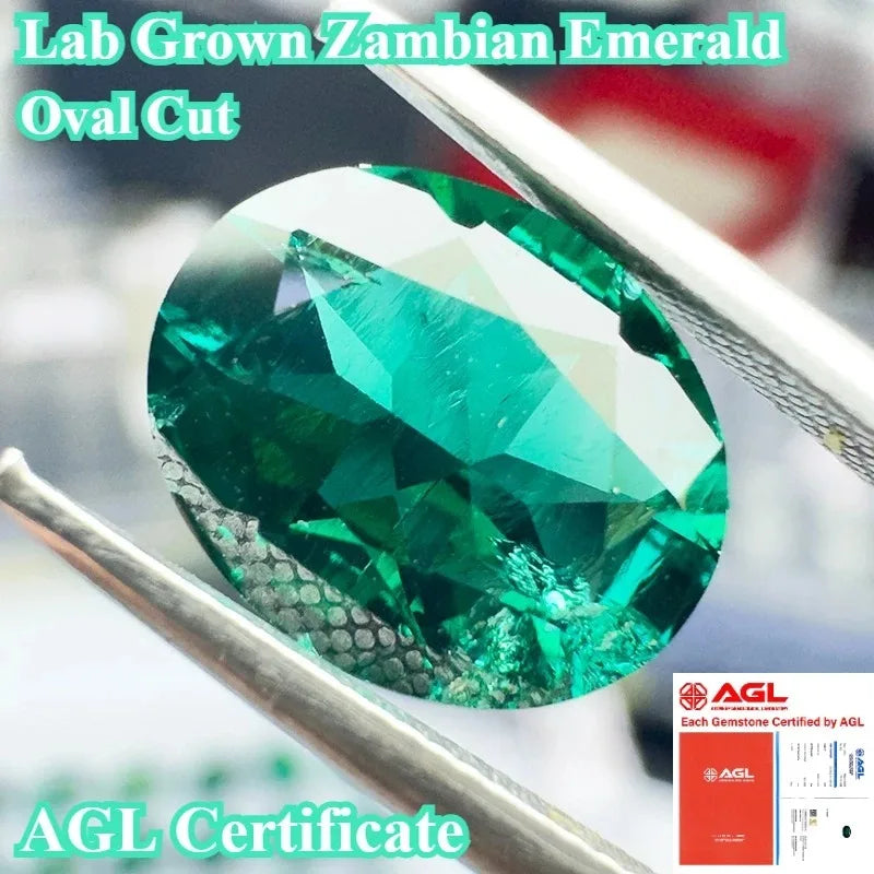 Lab Grown Zambian Emeralds Emerald Cut Hydrothermal Hand Cutting with Cracks Inclusions Inside Selectable AGL Certificate
