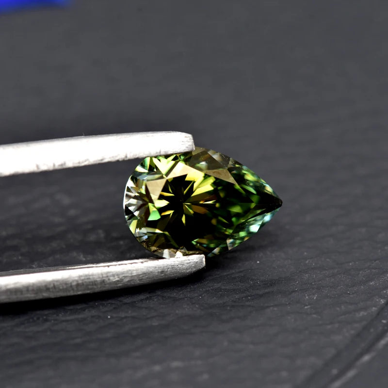 Pear Cut Yellow Green Color Moissanite Synthetic Gemstone with Certificate Unnatural