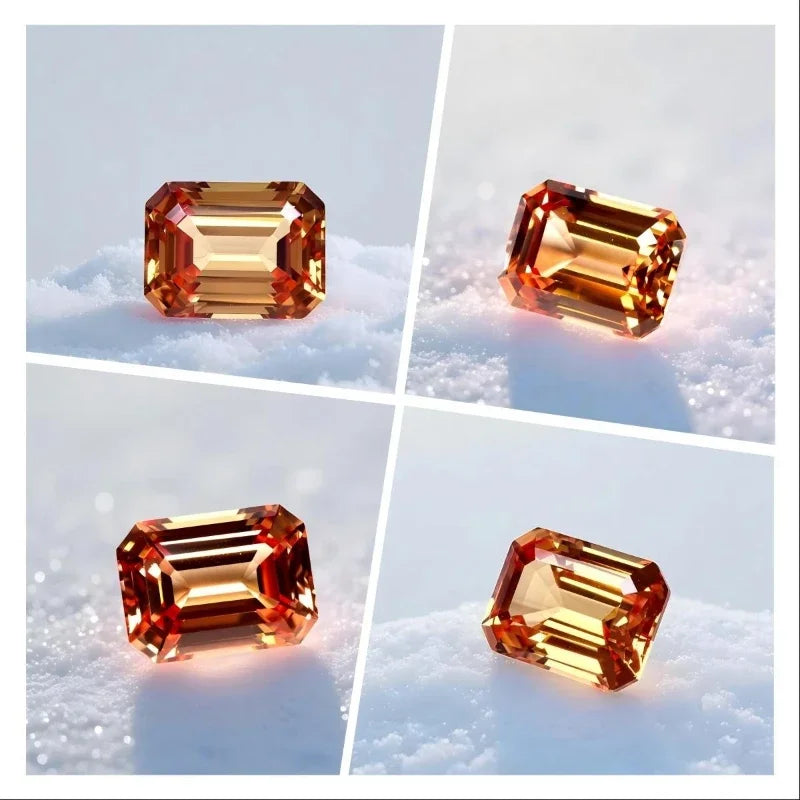 Sapphire Emerald Shape VVS1 Orange Color Lab Grown Gemstone for DIY Charms Jewelry Making Factory Wholesale with Certificate