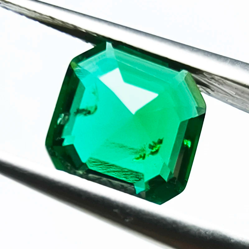 Lab Grown Zambian Emeralds Asscher Cut Hydrothermal Hand Cutting with Cracks Inclusions Inside Selectable AGL Certificate