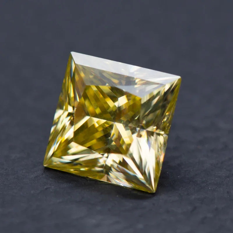 Moissanite Princess Cut Lemon Yellow Color Pass Diamond Tester Advanced Jewelry Rings Earrings Making with Certificate