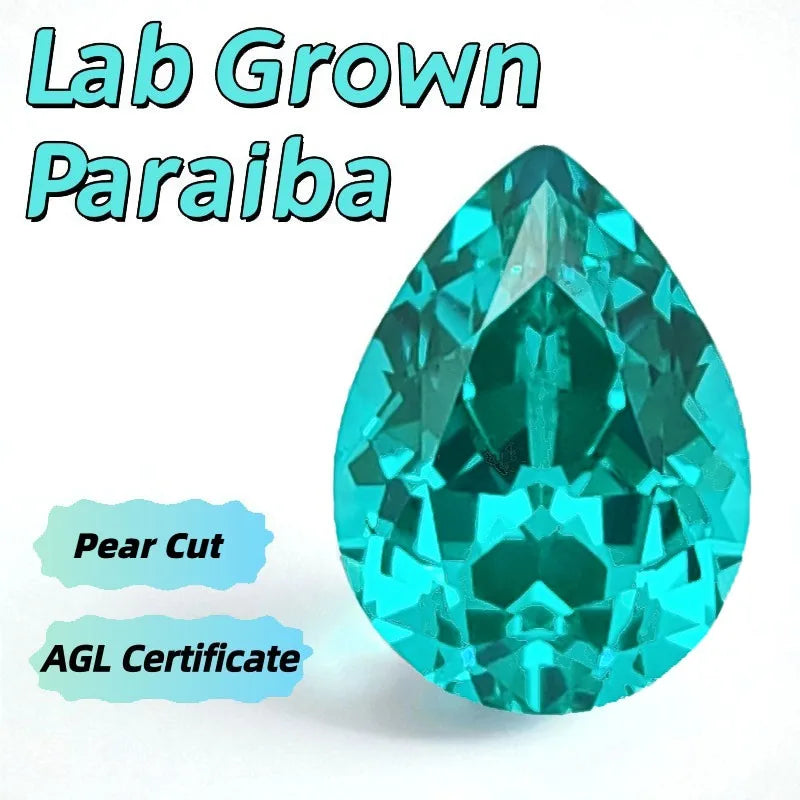 Lab Grown Paraiba Pear Cut Neon Blue Color Gemstone for DIY Jewelry Making Inlay Ring Necklace Bracelet AGL Certificate