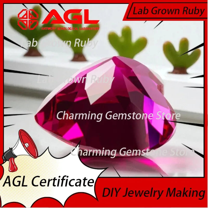 Lab Grown Ruby Pigeon Blood Red L Heart Cut VVS1 for Charms DIY Jewelry Making AGL Certificate Lab Grown Sapphire Blue Pink