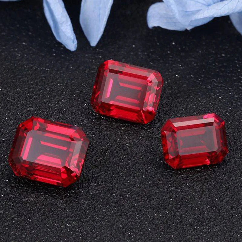 Ruby Pigeon Emerald Shape Blood Red Color Artificially Synthesized Gemstones with Certificate