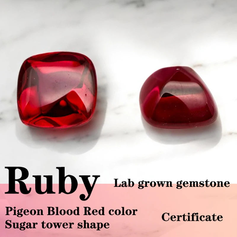 Lab Grown Ruby and Emerald  Pigeon Blood Red and Zambian Green Color Sugar Loaf Shape DIY Jewelry Making Material Certificate