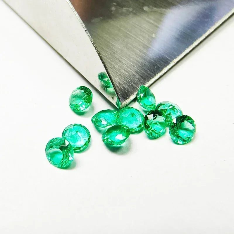 Round Shape Artificial Gemstone Laboratory Emerald 3.2-4.0mm DIY Ring Necklace Earrings Main Materials Available Certificate