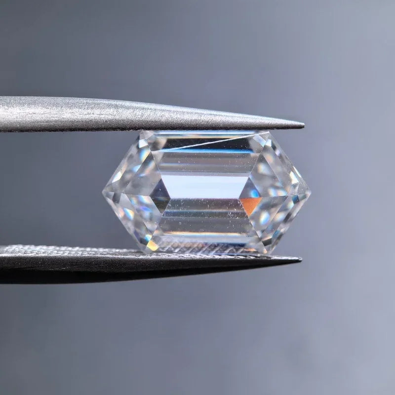 Moissanite Stone D Color Long Hexagon Shape Special Cut Lab Grown Gemstone for DIY Charms Jewelry Making with Certificate