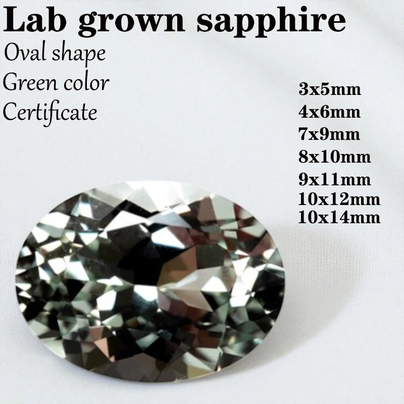 Sapphire Oval Shape Green Color Lab Grown Gemstone VVS1 Charms for Diy Advanced Jewelry Making Certificate Multiple Shapes