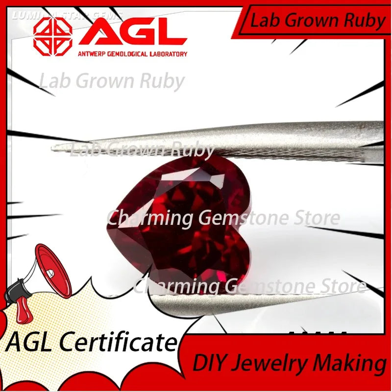 Lab Grown Ruby Heart Cut VVS1 Pigeon Blood Red for DIY Ring Necklace Earrings Lab Created Sapphire Alternative Gemstone Lab