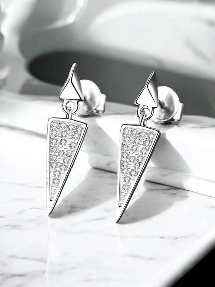 Moissanite 925 Sterling Silver Earrings Triangle Shaped Micro-inlaid Light Luxury Wedding Valentine Gifts Fashion Jewelry