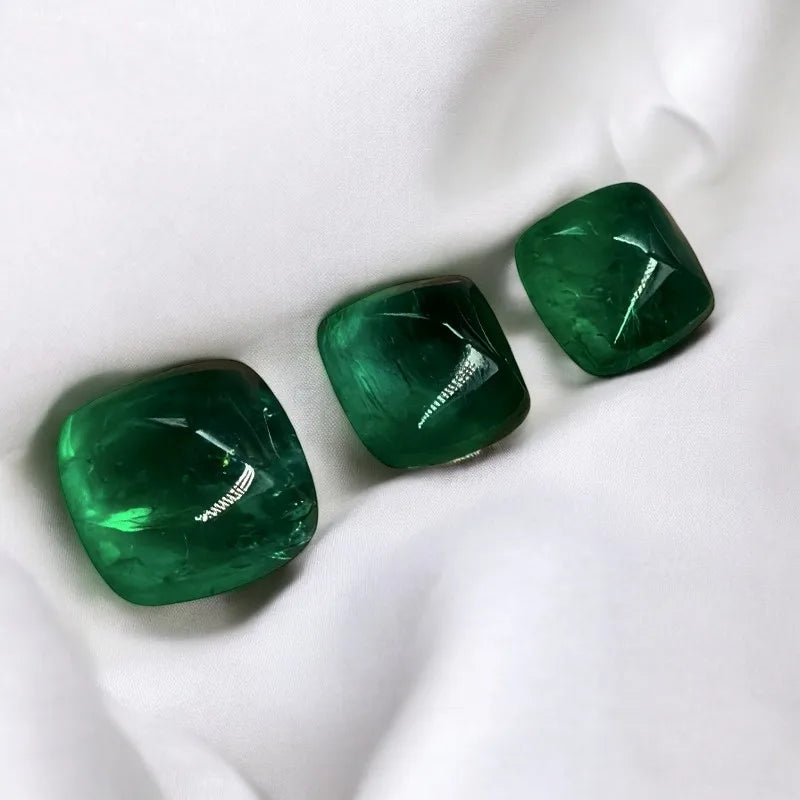 Lab Grown Ruby and Emerald  Pigeon Blood Red and Zambian Green Color Sugar Loaf Shape DIY Jewelry Making Material Certificate