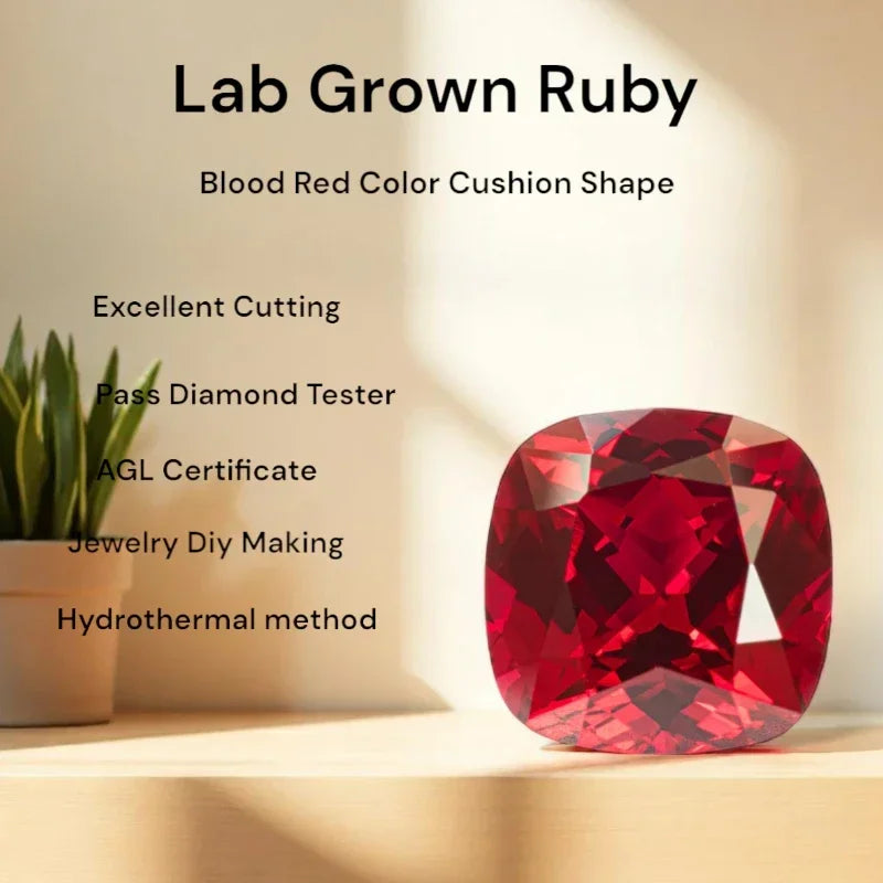 Blood Red Color Lab Grown Ruby Pigeon  Cushion Shape DIY Ring Necklace Earrings Main Materials Artificial Gemstone Certif