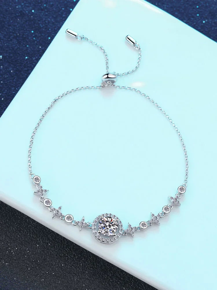 Moissanite Top Quality 925 Silver Bracelets Adjustable Star round Bracelet High End Non-Fading Fashion Jewelry With GRA