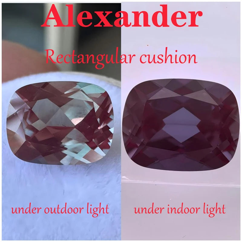 Alexandrite Rectangular Cushion VVS1 Color Changing Stone Lab Grown Gem DIY Chamrs Jewelry Making Materials with Certificate