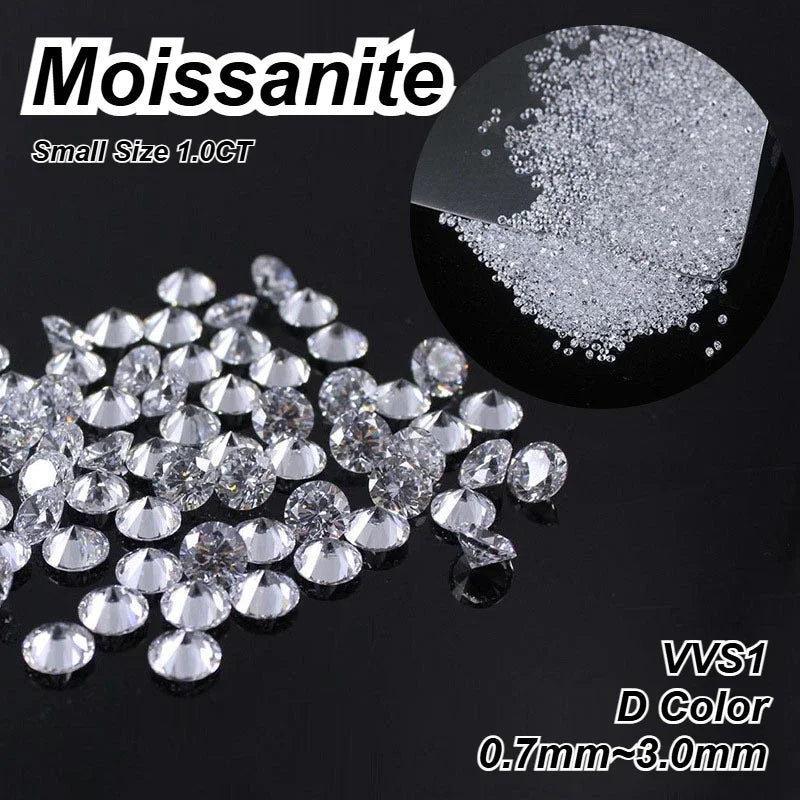 Moissanite Loose Wholesale 1.0CT Small Size 0.7mm~3.0mm D Color VVS1 Gemstone Lab Grown Moissanite Diamonds