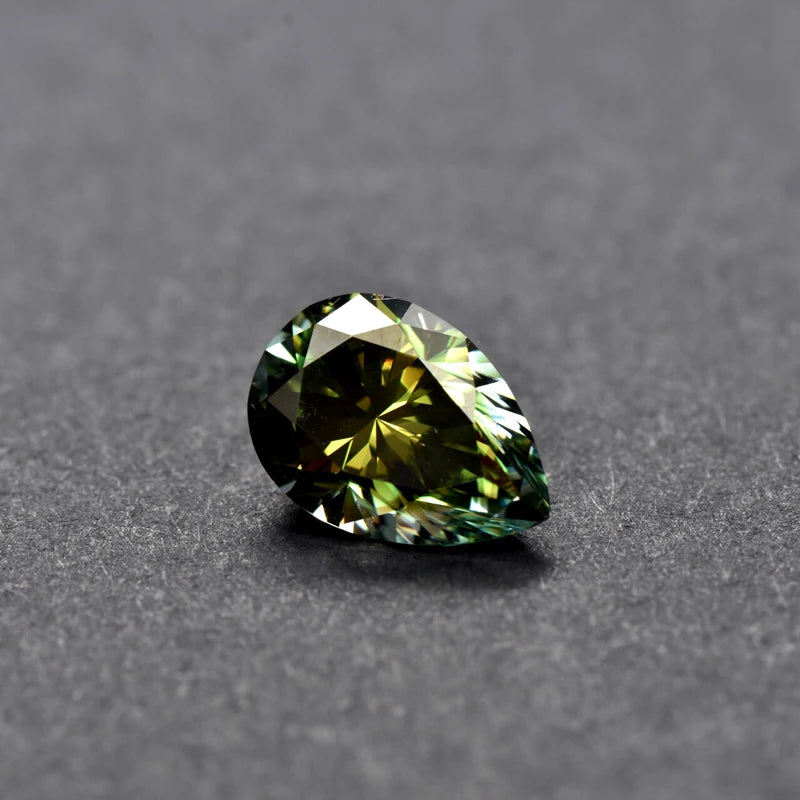 Pear Cut Yellow Green Color Moissanite Synthetic Gemstone with Certificate Unnatural