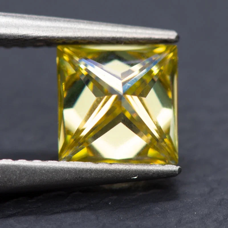 Moissanite Princess Cut Lemon Yellow Color Pass Diamond Tester Advanced Jewelry Rings Earrings Making with Certificate