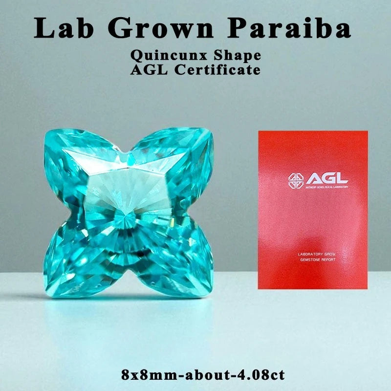 Lab Grown Paraiba Quincunx Cut Neon Blue Color for DIY Advanced Jewelry Making Inlay Ring Necklace Selectable AGL Certificate