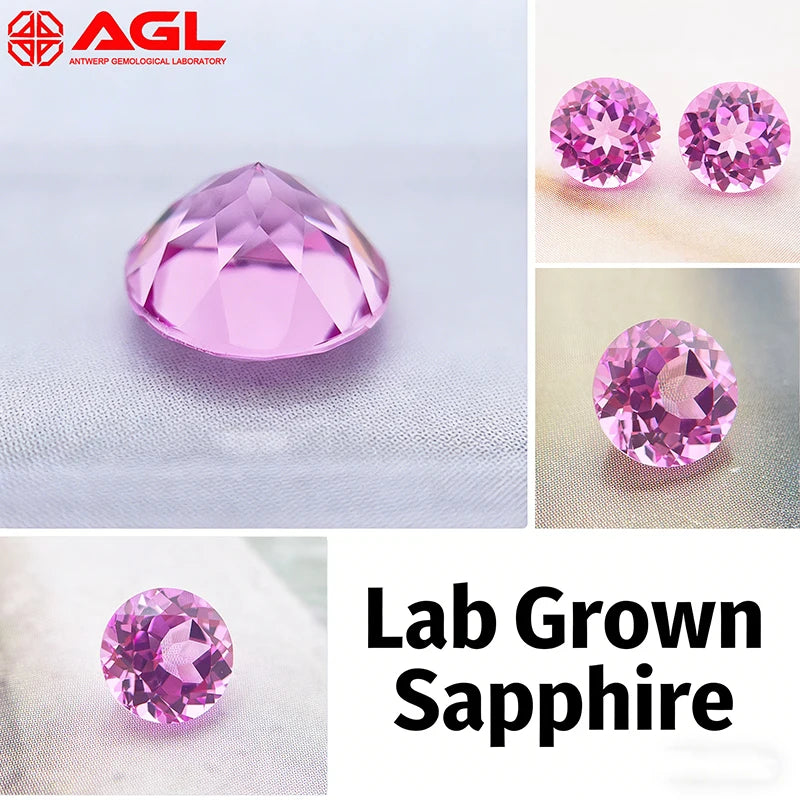 Lab Grown Sapphire High Quality Round Cut Pink Color DIY Jewelry Making Ring Main Materials Selectable AGL Certificate