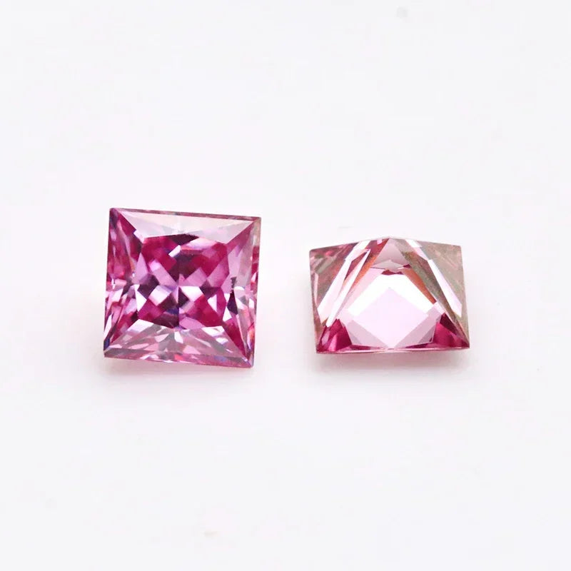 Moissanite Stone Princess Cut Pink Color VVS1 Gemstone Charms Beads for Jewelry Making Pendant Materials with GRA Certificate