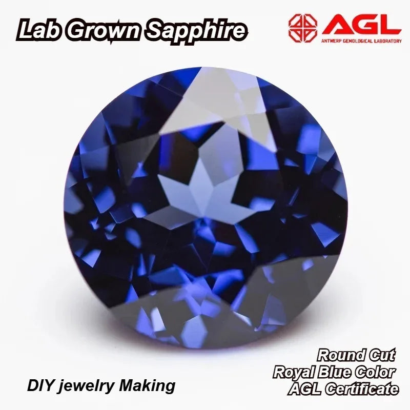 Lab Grown Sapphire Royal Blue Color Round Shape Charm Gemstones for Diy Jewelry Making Material Selectable AGL Certificate
