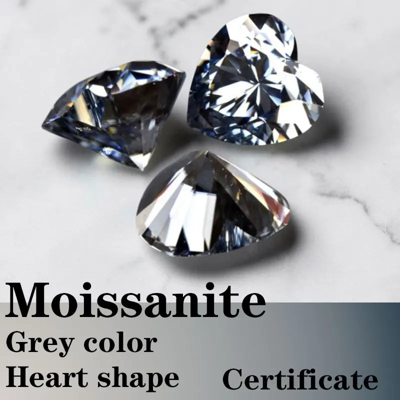 Moissanite VVS1 Artificial Stone Grey Color Heart Cut with Certificate Wholesale Hand Cutting