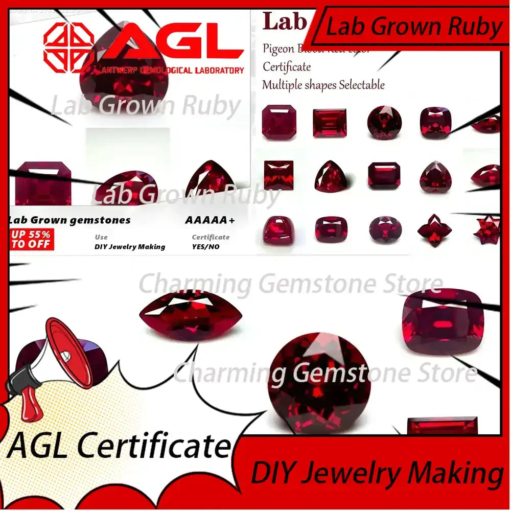 Lab Grown Ruby Asscher Cut VVS1 Pigeon Blood Red Gemstone for DIY Jewelry Making Materials Certificate Multiple Shapes