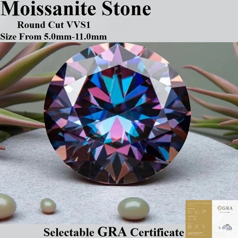 Moissanite Stone Round Cut Emperor Purple Color Lab Created Diamond  Diy Jewelry Making Materials with Certificate
