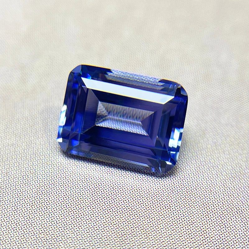 Lab Grown Sapphire Emerald Cut Cornflower Color Gemstone DIY Ring Necklace Earrings Main Materials Selectable AGL Certificate