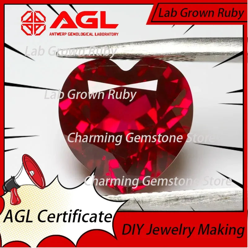 Lab Grown Ruby Loose Gemstones Pigeon Blood Red Heart Cut for DIY Jewelry Making Lab Grown Sapphire Compatible AGL Certified