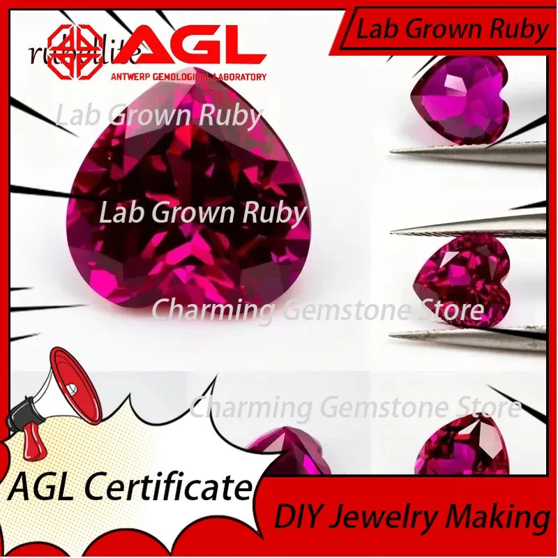 Lab Grown Ruby Pigeon Blood Red L Heart Cut VVS1 for Charms DIY Jewelry Making AGL Certificate Lab Grown Sapphire Blue Pink