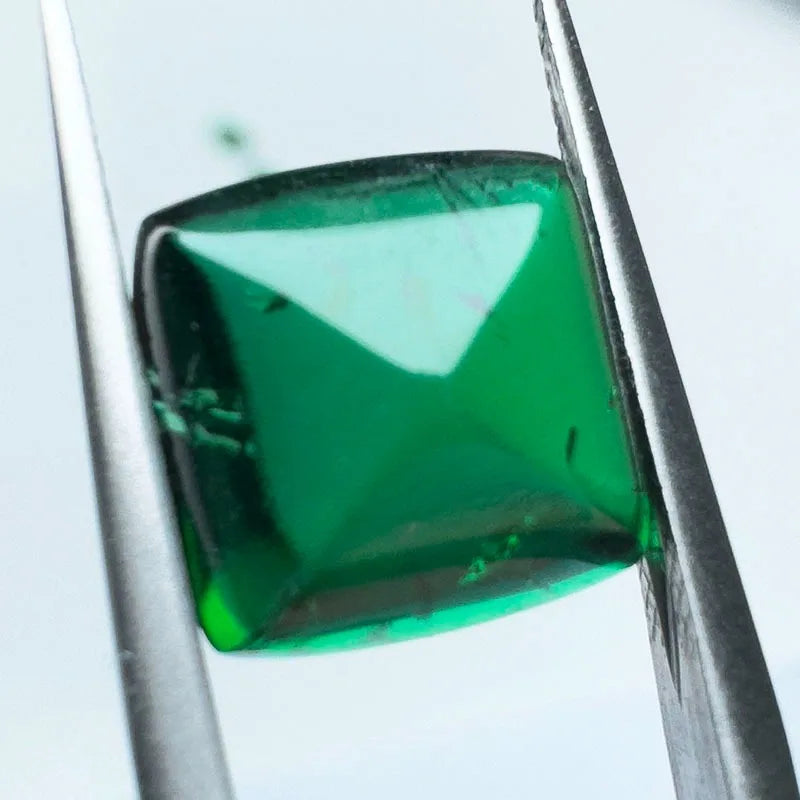 Lab Grown Zambian Emeralds Square Cushion Smooth Surface with Cracks Inclusions Inside Selectable AGL Certificate
