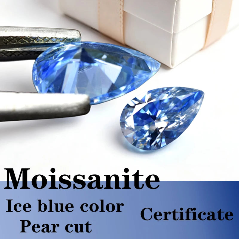 Pear Cut Ice Blue Color Moissanite Synthetic Gemstone with Certificate Charms Gemstone