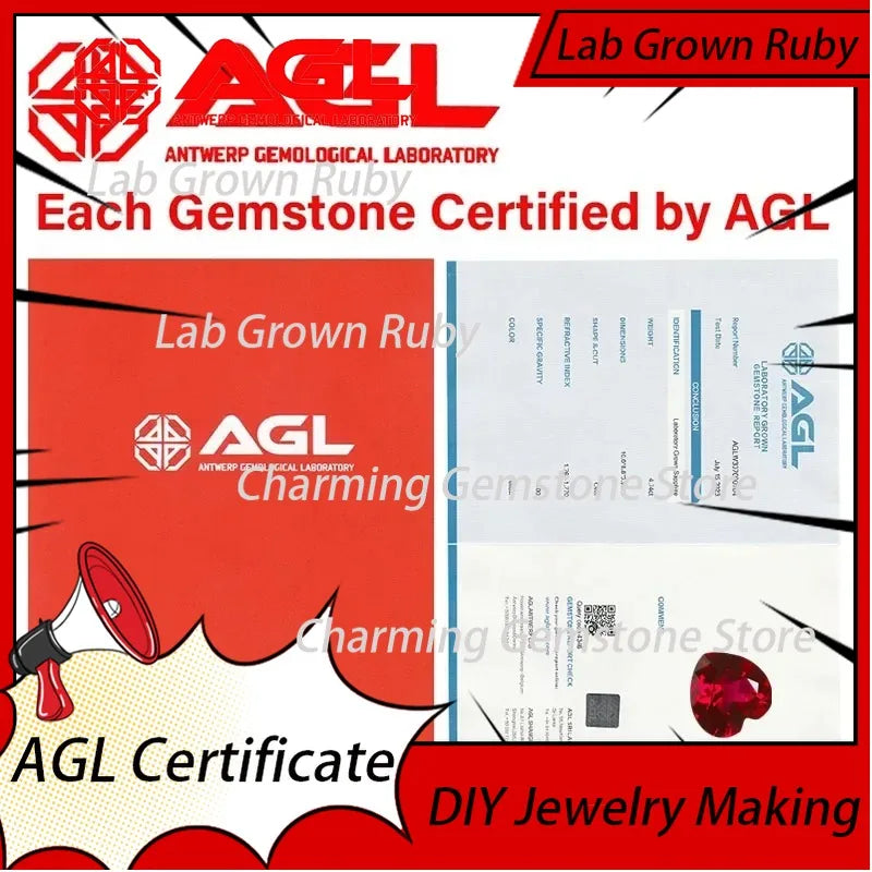 Lab Grown Ruby Loose Gemstones Pigeon Blood Red Heart Cut for DIY Jewelry Making Lab Grown Sapphire Compatible AGL Certified