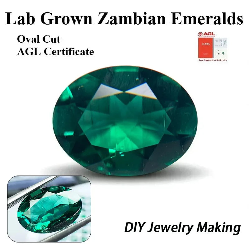 Lab Grown Zambian Emerald Sugar Tower Shape Hydrothermal Hand Cutting with Cracks Inclusions Inside Selectable AGL Certificate