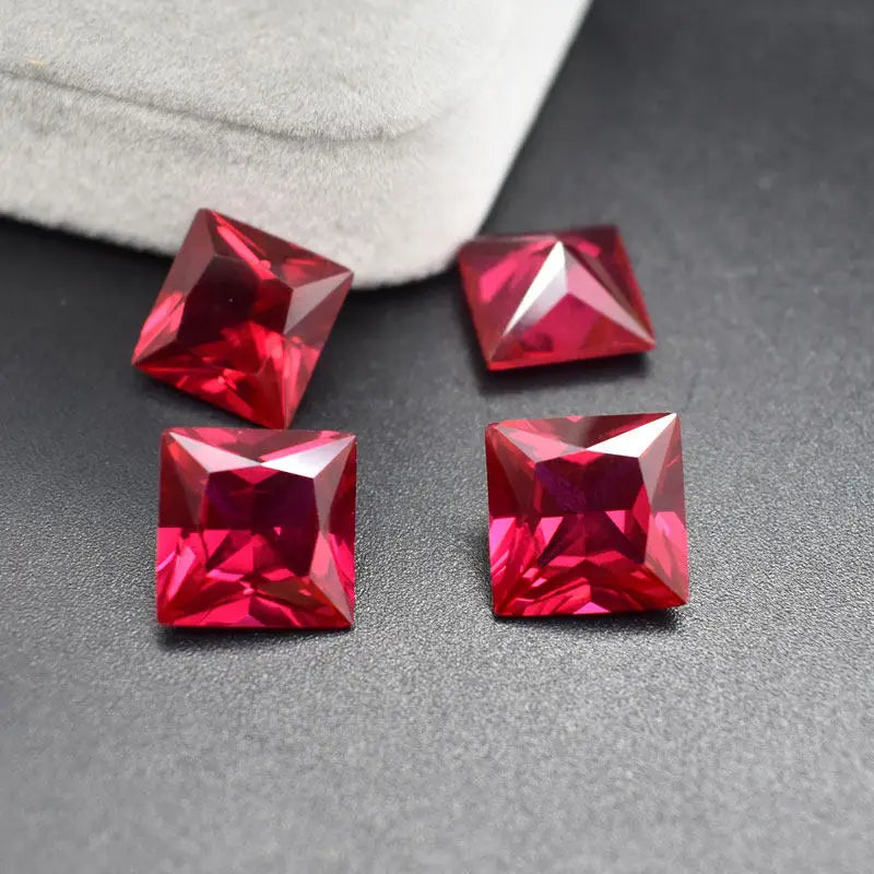 Ruby Artificial Gemstone Pigeon Blood Red Color Princess Shape DIY Jewelry with Certificate