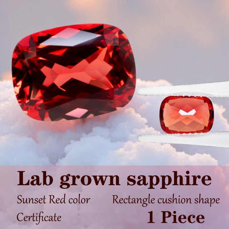 Rectangle Cushion Cut Lab Grown Sapphire Sunset Red Color for DIY Advanced Jewelry Making Materials with Certificate Wholesale