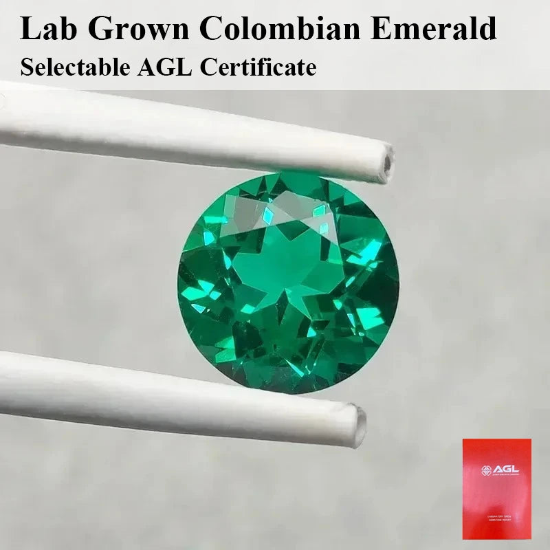 Top Lab Grown Columbia Emerald Hand-cut Charms Gemstone Round Shape for Jewelry Rings Earrings Making Selectable AGL Certificate