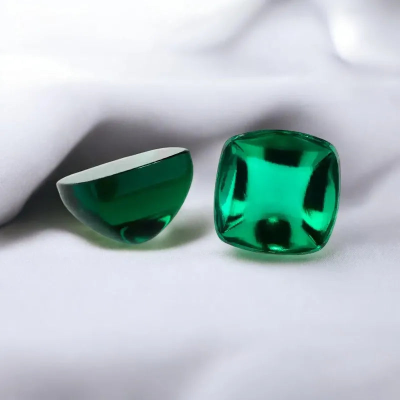 Lab Grown Emerald Zambian Green and Ruby Pigeon Blood Red Color Sugar Loaf Shape Advanced Jewelry Making Materials Certificate