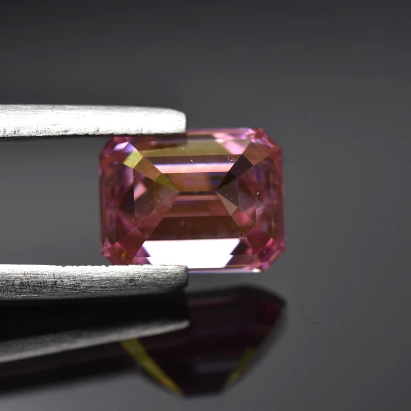 Emerald Cut Moissanite Stone VVS1 Sakura Pink Color Certificate Artificial Gemstone DIY Jewelry