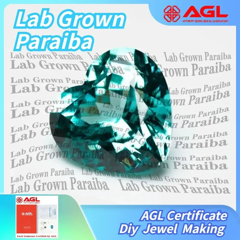 Lab Grown Paraiba Heart Cut Gemstone for DIY Jewelry Making Inlay Ring Necklace AGL Certificate Lab Created Paraiba
