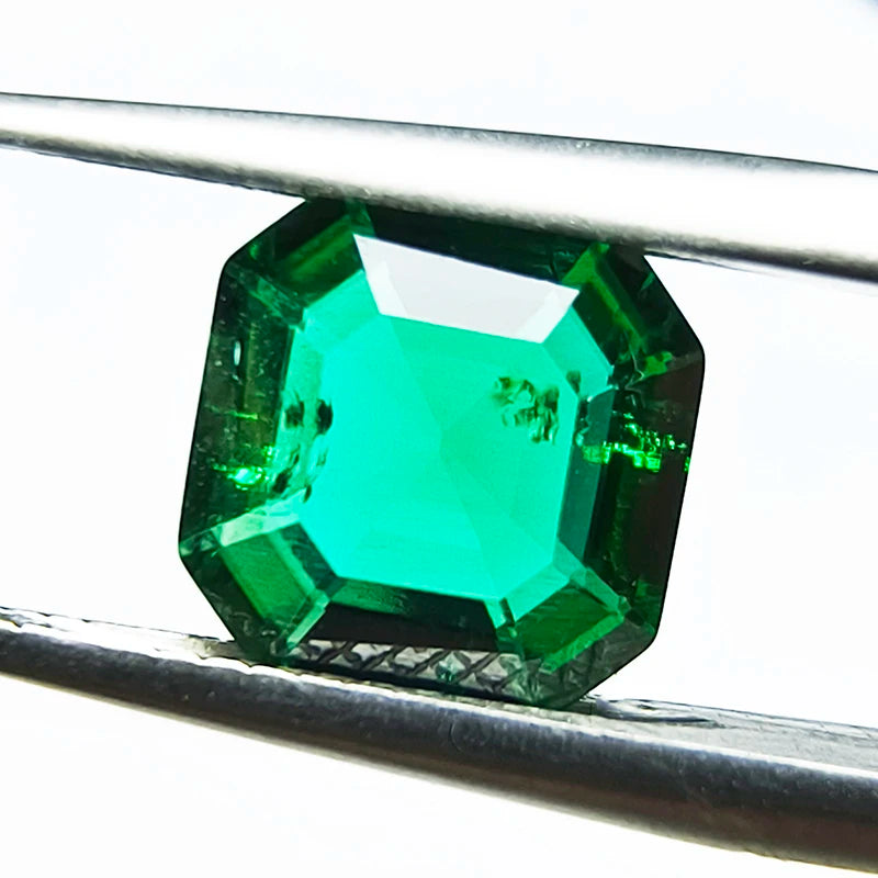 Lab Grown Zambian Emeralds Asscher Cut Hydrothermal Hand Cutting with Cracks Inclusions Inside Selectable AGL Certificate