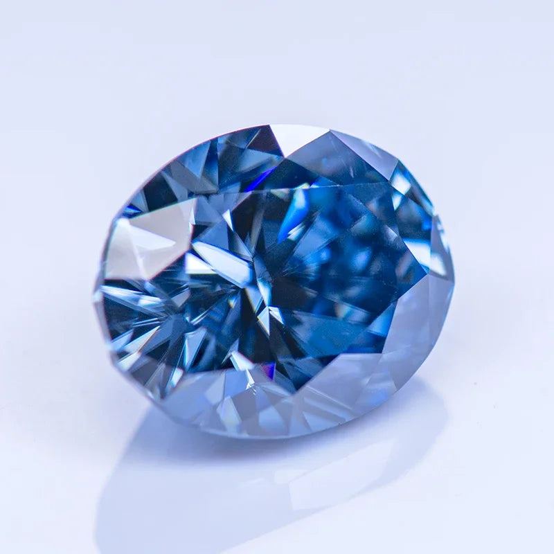 Moissanite Stone Oval Cut Natural Royal Blue Color High-quality DIY Charms Jewelry Making Main Materials with Certificate