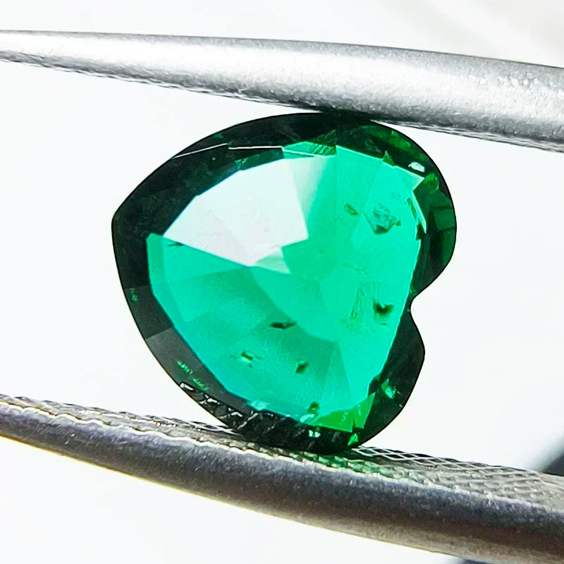 Lab Grown Zambian Emeralds Heart Shape Hydrothermal Hand Cut Natural Inclusions for AGL Certificate Lab Created Emerald