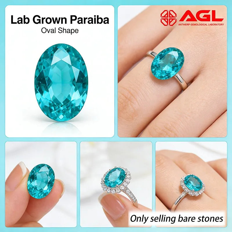 Lab Grown Paraiba Oval Cut Neon Blue Color for DIY Advanced Jewelry Making Inlay Ring Necklace Selectable AGL Certificate