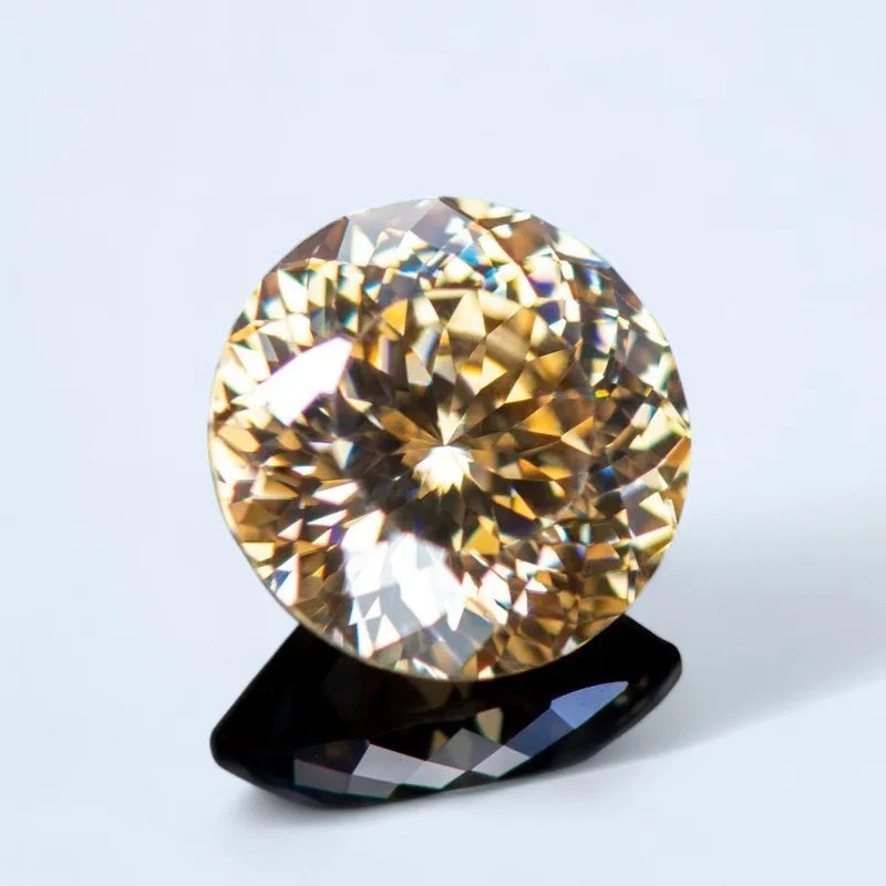Moissanite Stone 100 Faceted Champagne Primary Color Round Shape Lab Grown Diamond Charms for Jewel Making  with Certificate