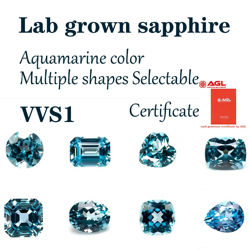 Sapphire Aquamarine Color Oval Shape Lab Grown Gemstone VVS1 for Charms Jewelry Making Certificate Multiple Shapes Selectable