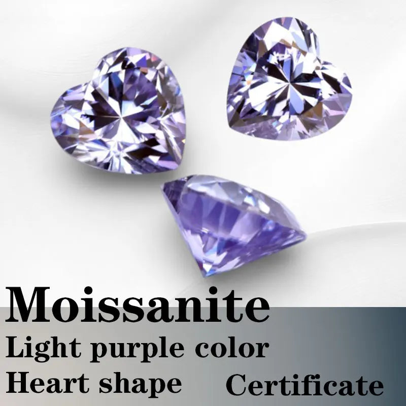 Moissanite VVS1 Artificial Stone Light Purple Color Heart Cut with Certificate Factory Wholesale Price