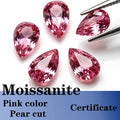 Pear Cut Pink Color Moissanite Synthetic Gemstone with Certificate Multiple Colors Available