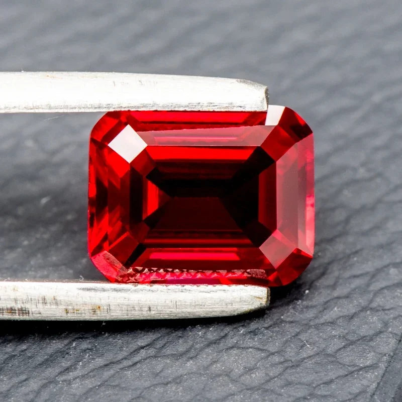 Top Lab Grown Ruby Emerald Cut Pigeon Blood Color Small Size DIY Charms Jewelry Main Materials Extremely Shiny